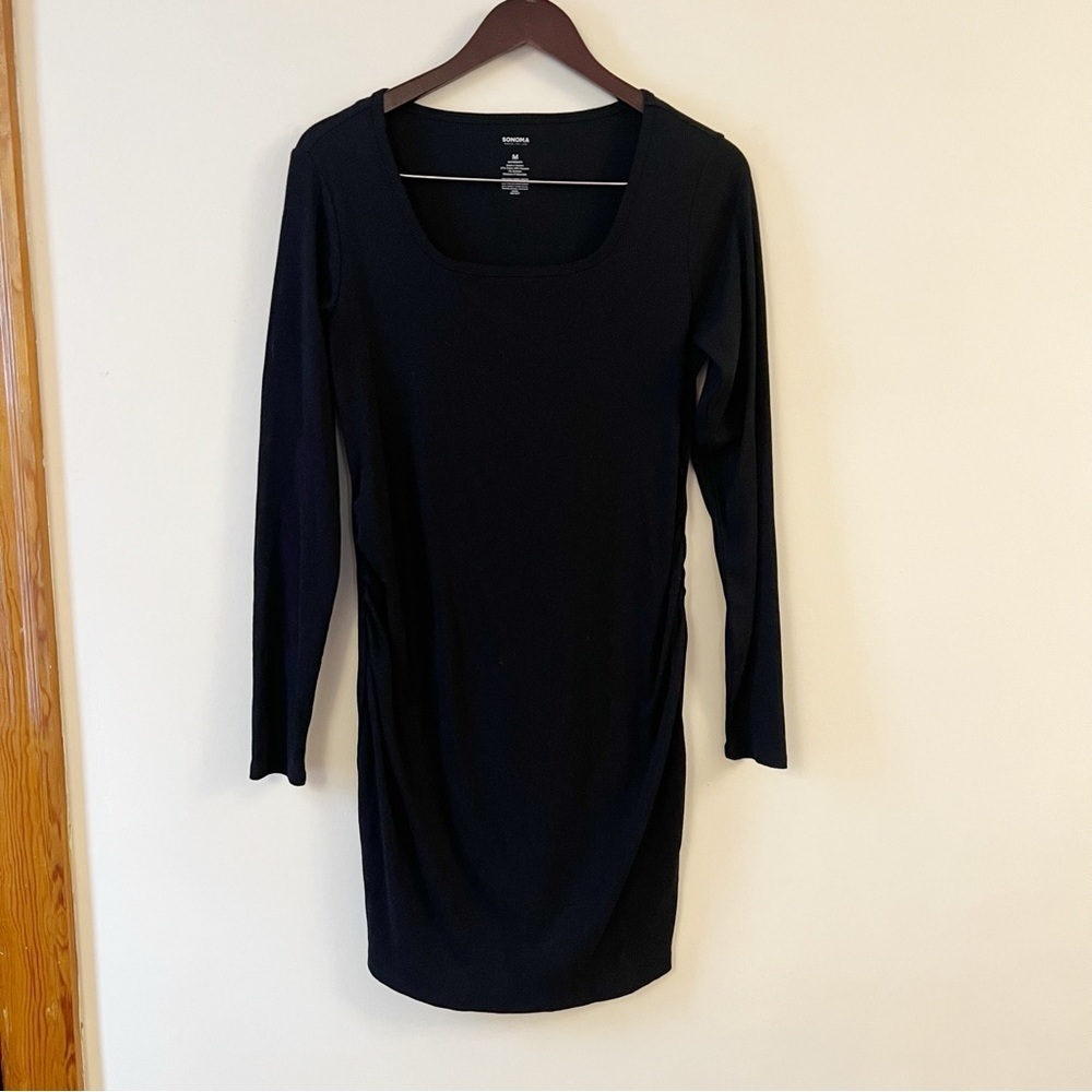 Sonoma Maternity Black Ribbed Long Sleeves Mini Dress Size Medium